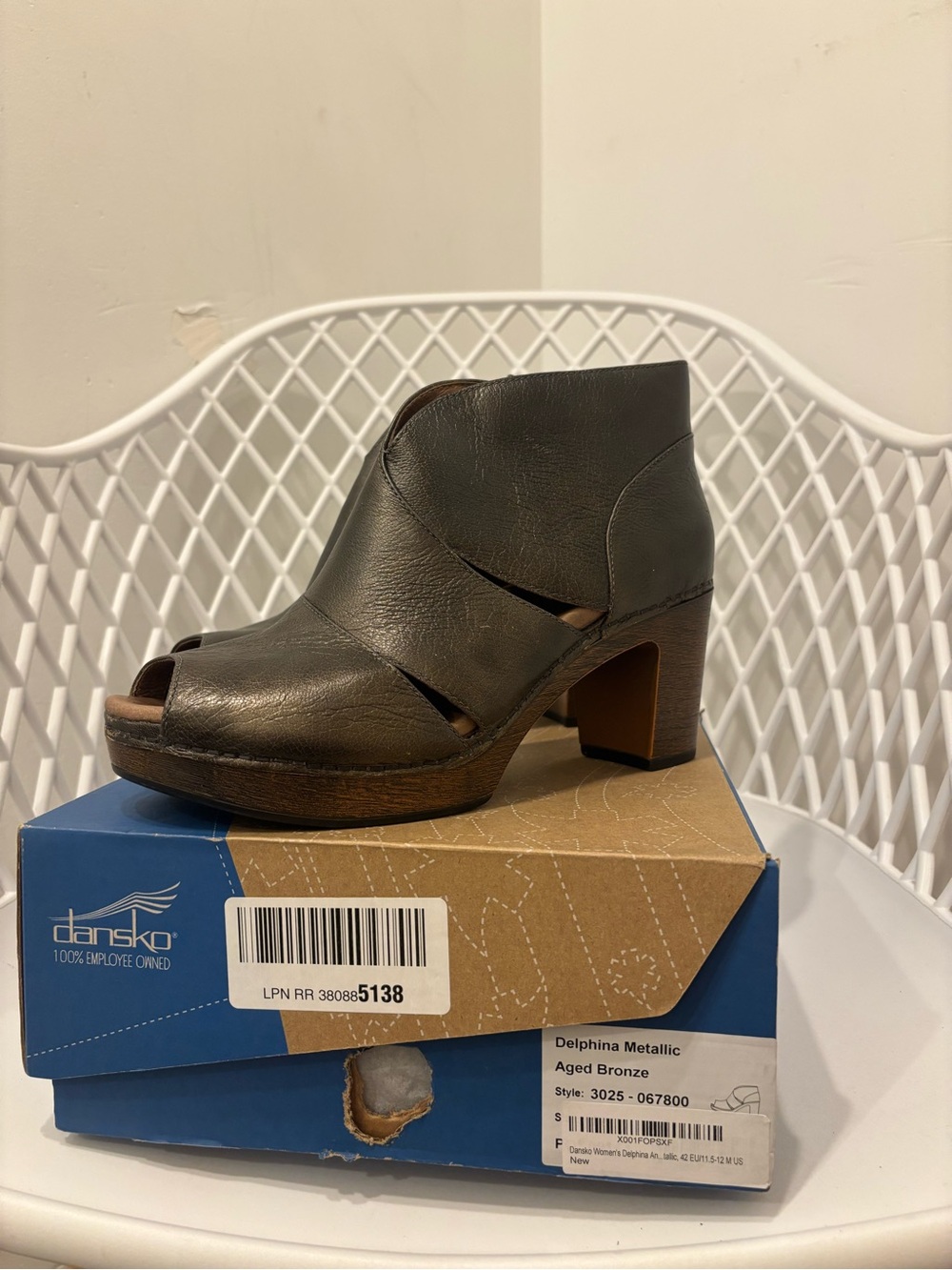 Dansko Delphina Metallic Aged Bronze Peep-Toe Bootie